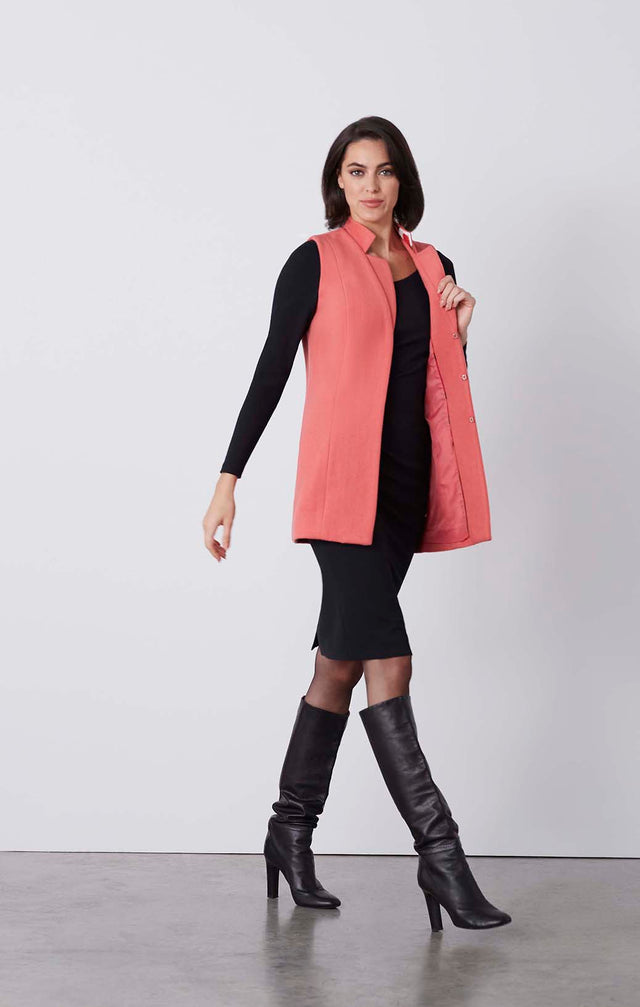 Pink Opal - Long Wool-Blend Vest - On Model