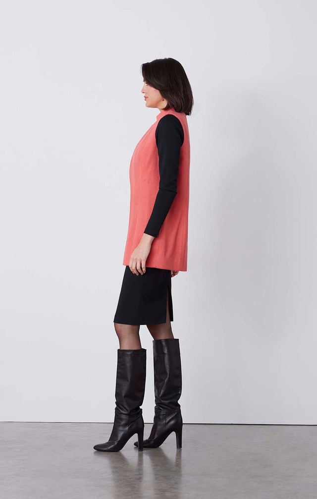 Pink Opal - Long Wool-Blend Vest - On Model
