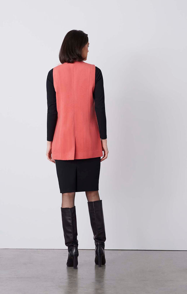 Pink Opal - Long Wool-Blend Vest - On Model