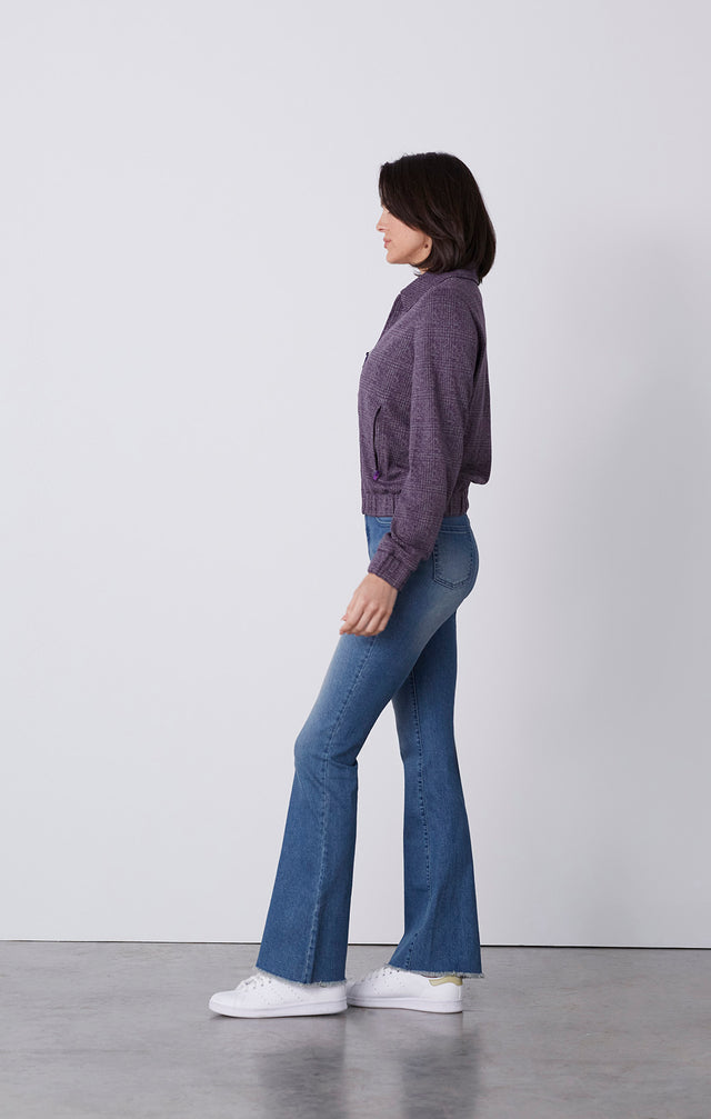Plum Tart - Zip Bomber Jacket In Plaid Ponte Knit Jacquard - On Model