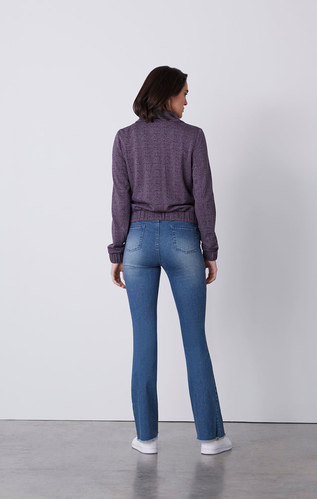 Plum Tart - Zip Bomber Jacket In Plaid Ponte Knit Jacquard - On Model