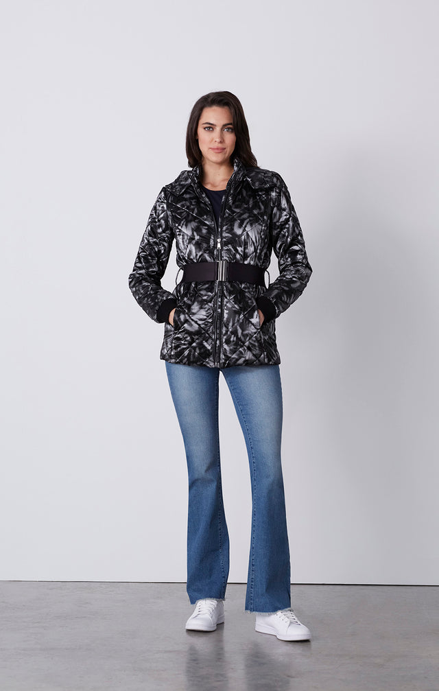 Lake Placid - Printed Diamond-Quilted Taffeta Hoodie With Belt - On Model