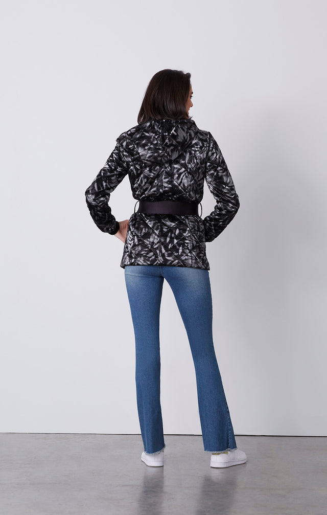 Lake Placid - Printed Diamond-Quilted Taffeta Hoodie With Belt - On Model