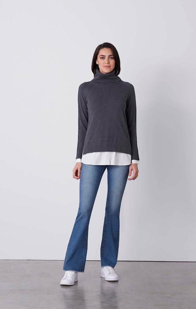 Eclipse - Cashmere-Softened Turtleneck With Shirt Trim - Product Image
