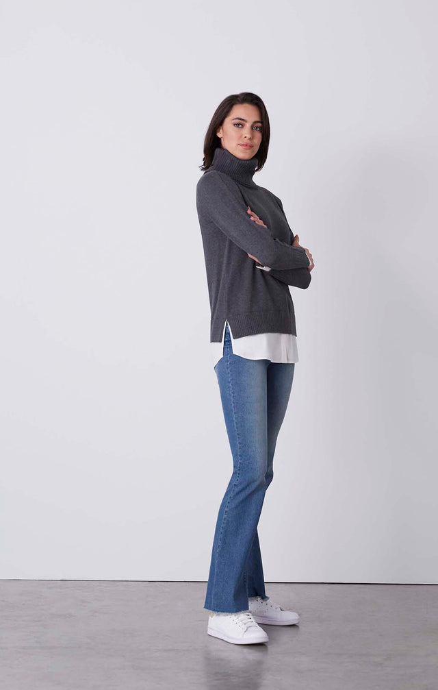 Eclipse - Cashmere-Softened Turtleneck With Shirt Trim - Product Image