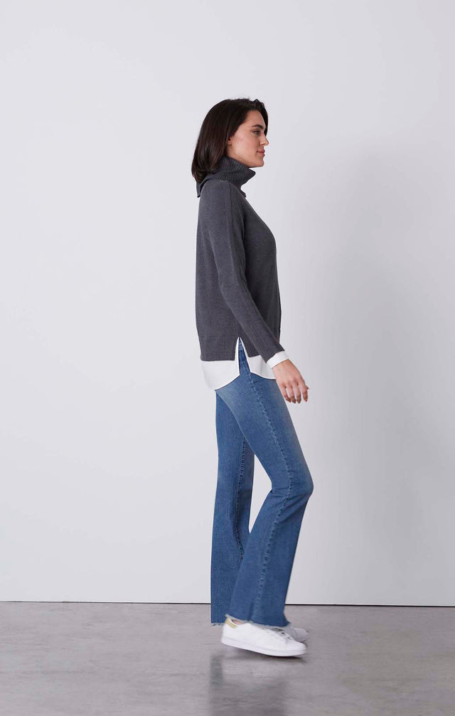 Eclipse - Cashmere-Softened Turtleneck With Shirt Trim - Product Image