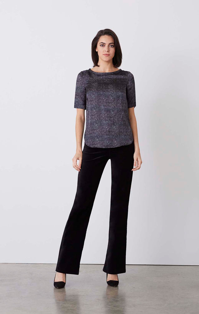 Snug - Navy Silk-Rich Print Blouse - On Model