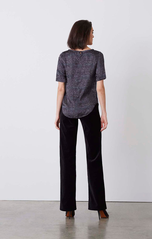 Snug - Navy Silk-Rich Print Blouse - On Model