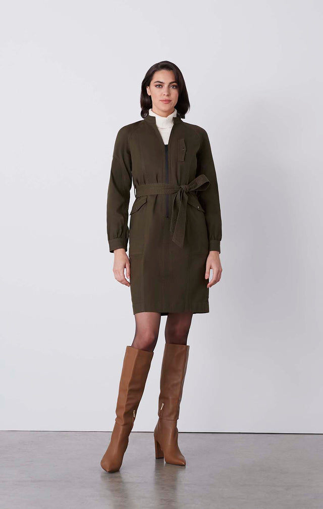 Heath - Topstitched Shirt Dress - On Model