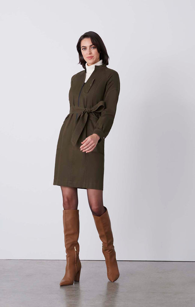 Heath - Topstitched Shirt Dress - On Model