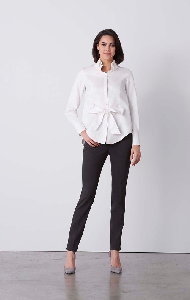 Copa - Silk-Enriched White Satin Blouse & Tie - On Model