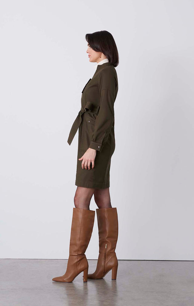 Heath - Topstitched Shirt Dress - On Model