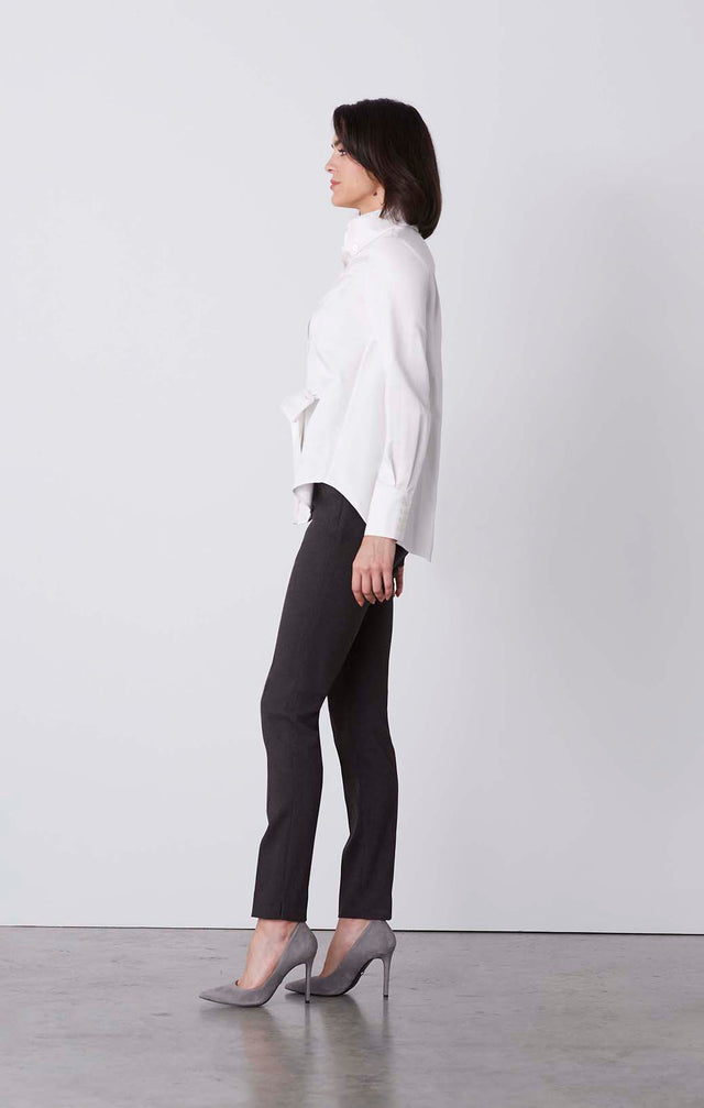 Copa - Silk-Enriched White Satin Blouse & Tie - On Model