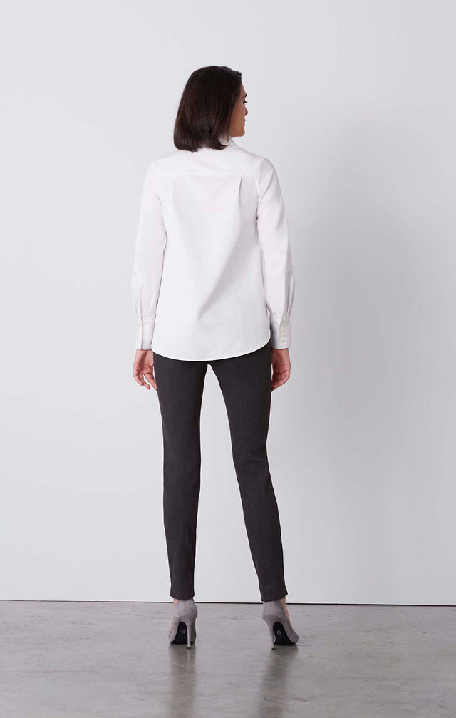 Copa - Silk-Enriched White Satin Blouse & Tie - On Model