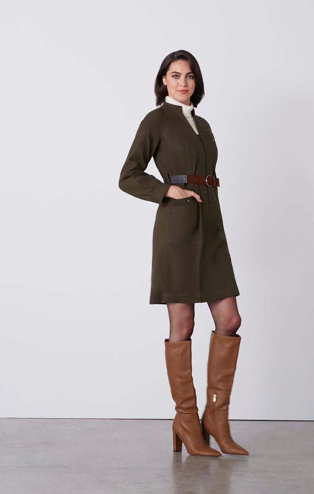 Heath - Topstitched Shirt Dress - On Model
