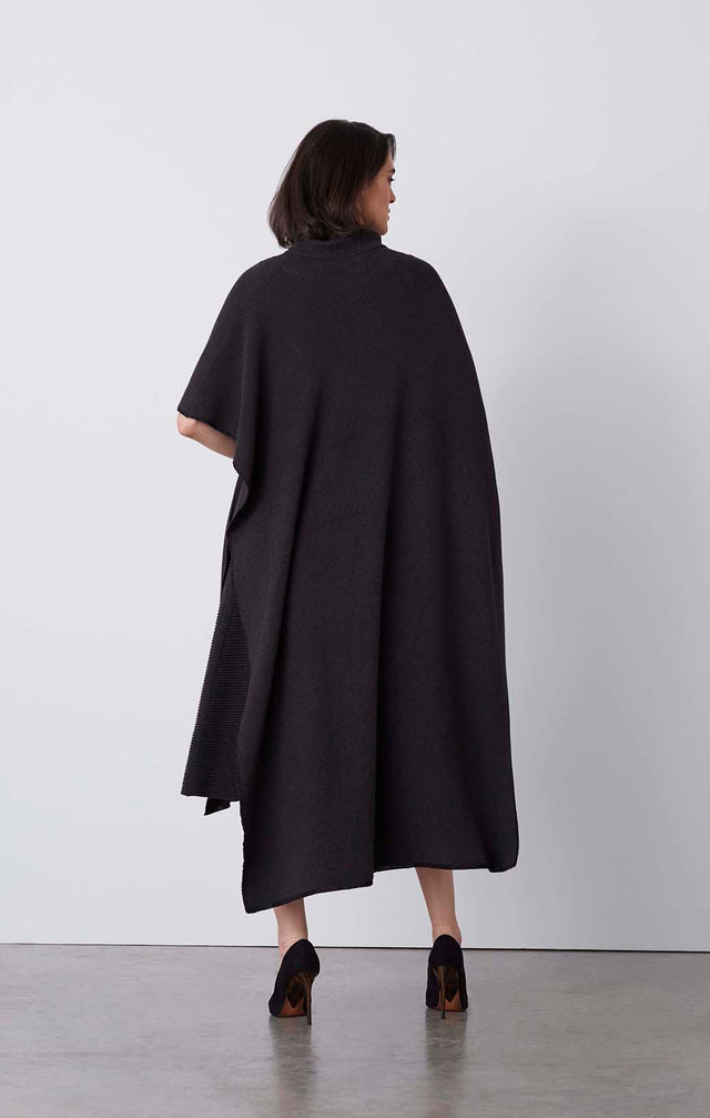 Silvery - Cashmere-Softened Metallic Poncho Scarf - On Model