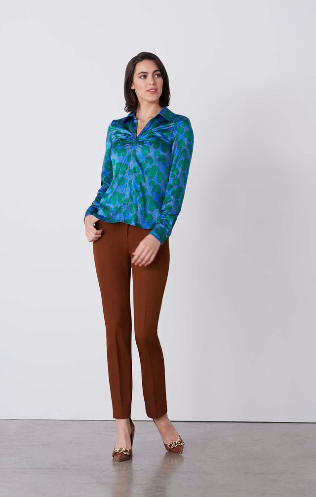 Greenland - Stretch Silk Satin Print Blouse - On Model