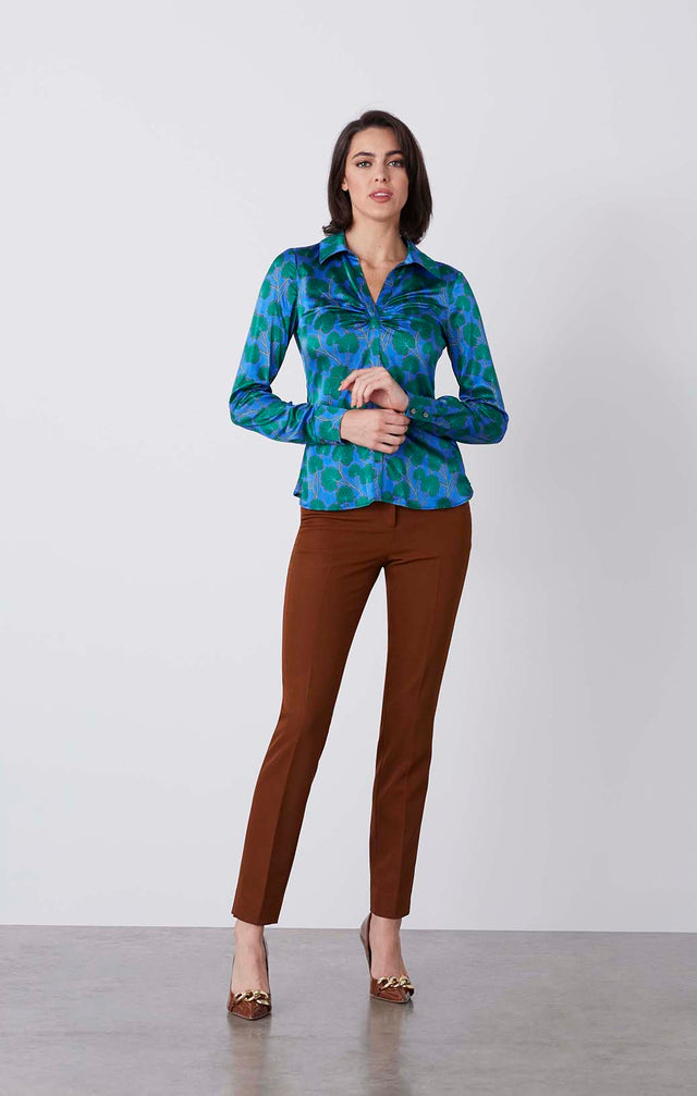 Greenland - Stretch Silk Satin Print Blouse - On Model