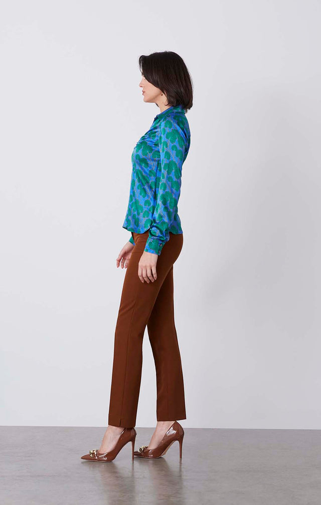 Greenland - Stretch Silk Satin Print Blouse - On Model