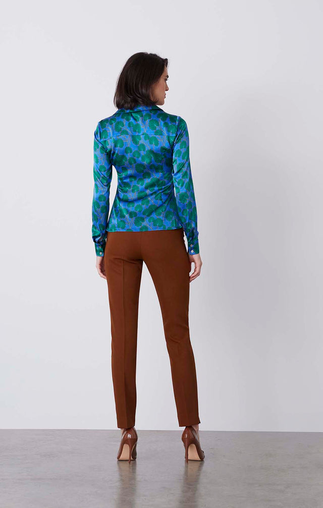 Greenland - Stretch Silk Satin Print Blouse - On Model
