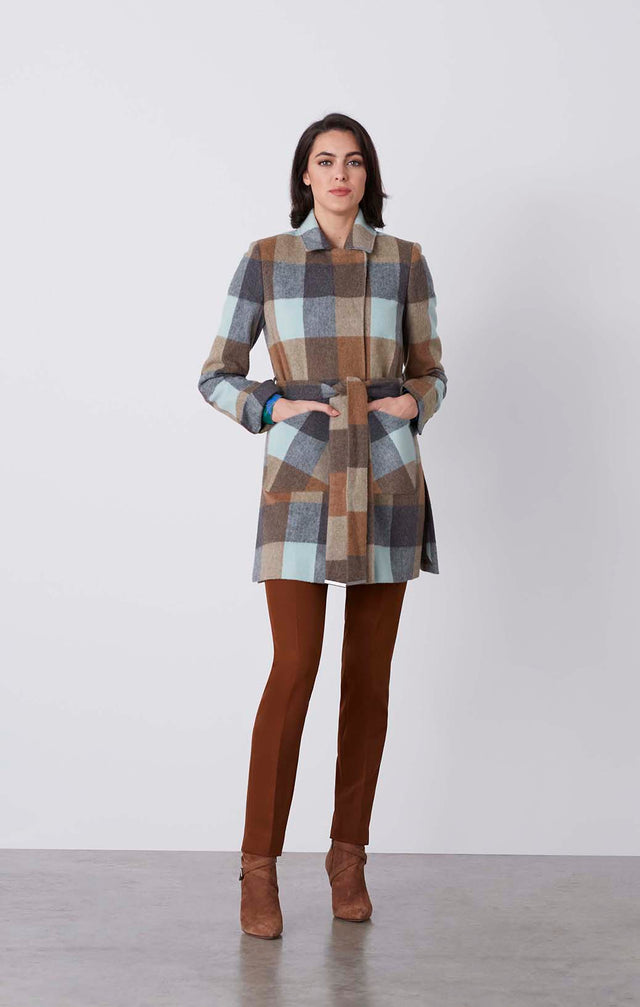 Optics - Belted Plaid Coat - On Model
