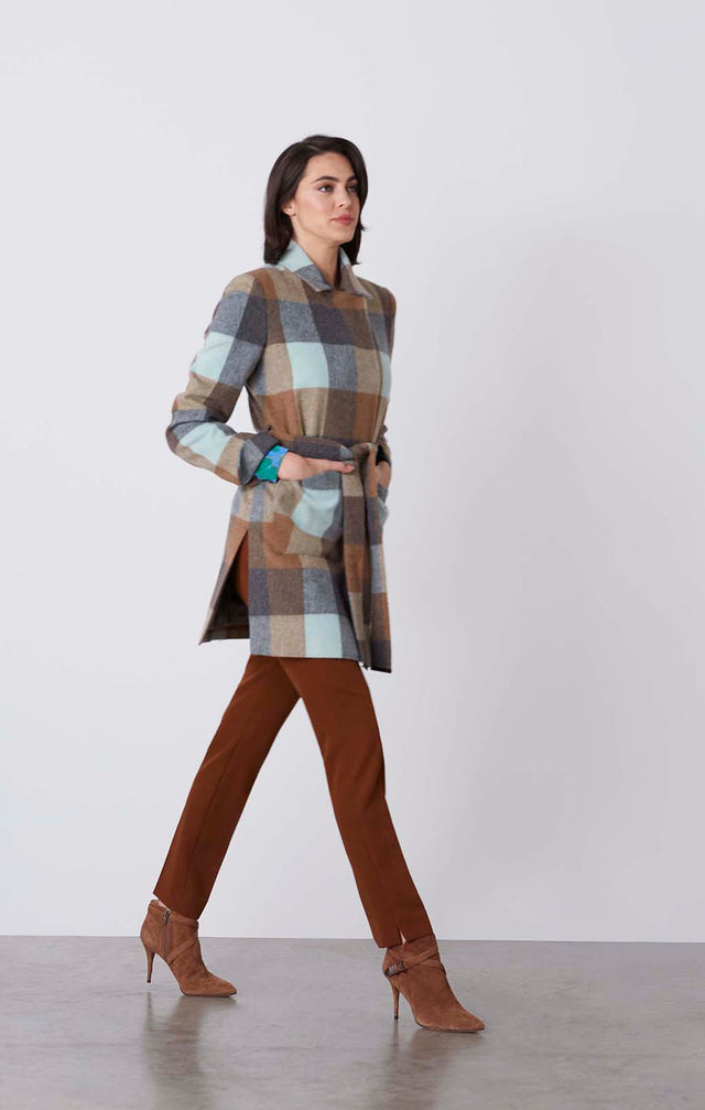 Optics - Belted Plaid Coat - On Model