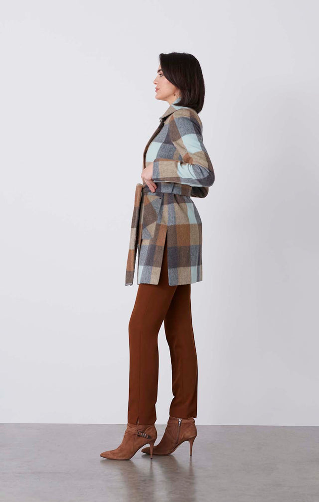 Optics - Belted Plaid Coat - On Model