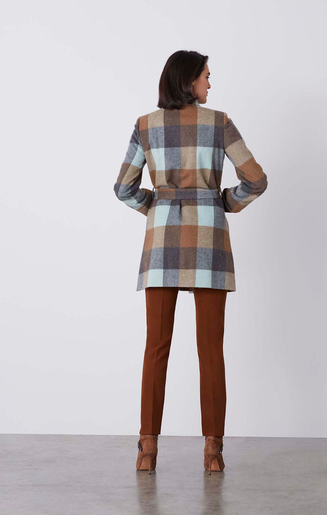 Optics - Belted Plaid Coat - On Model