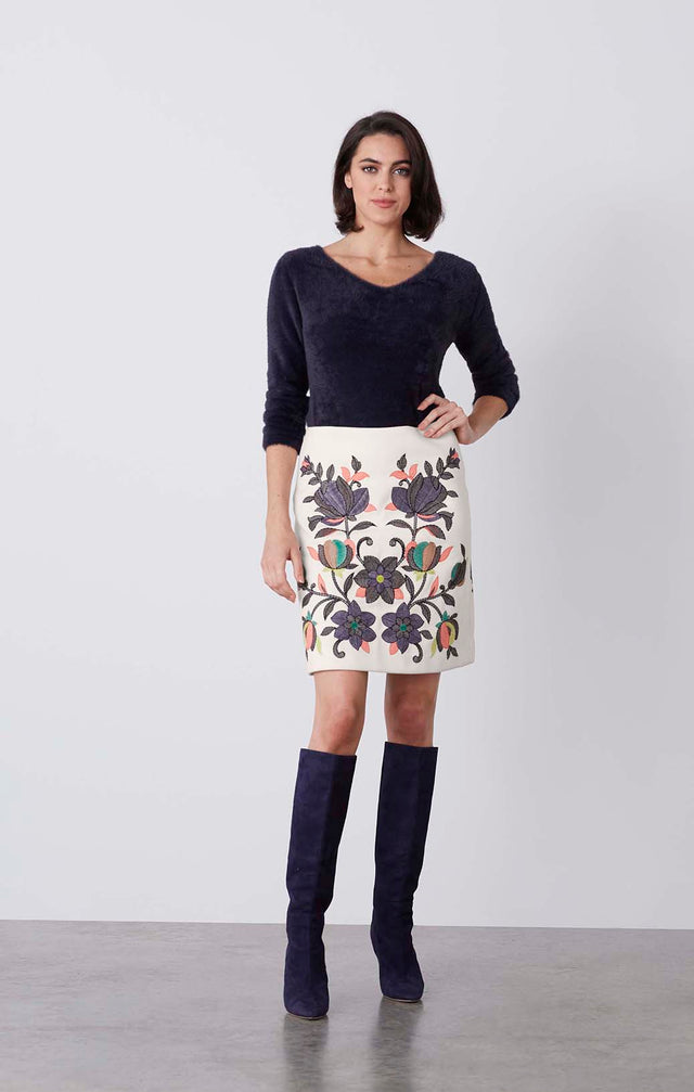Folkloric - Flower-Embroidered Evening Skirt - On Model