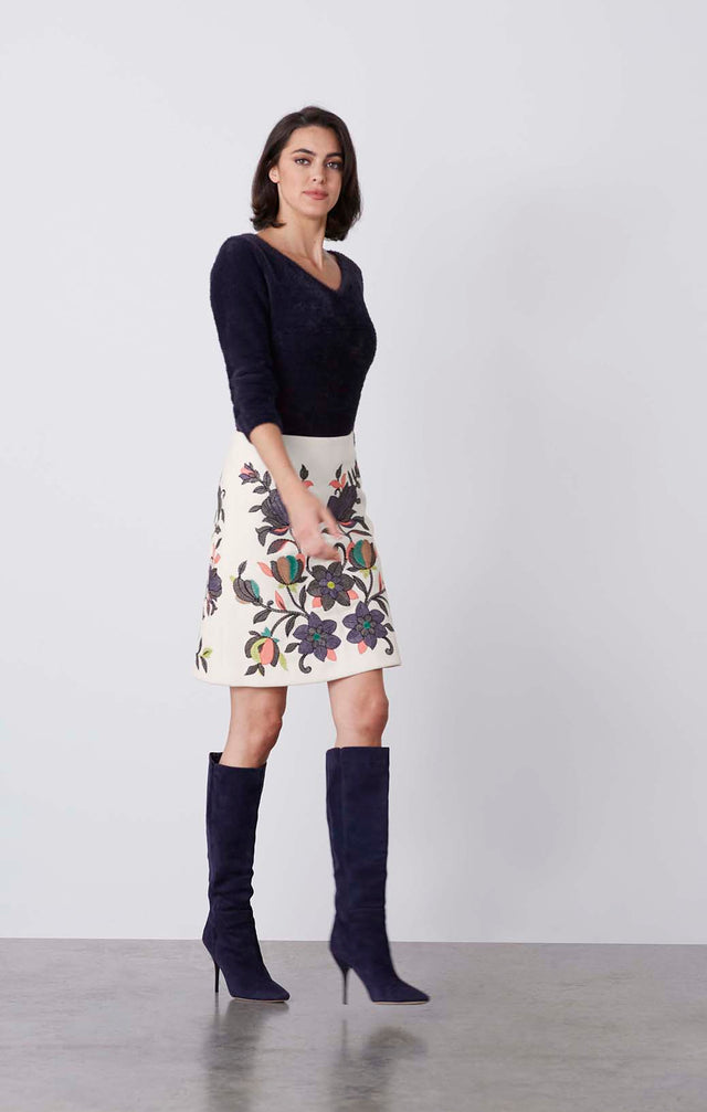 Folkloric - Flower-Embroidered Evening Skirt - On Model