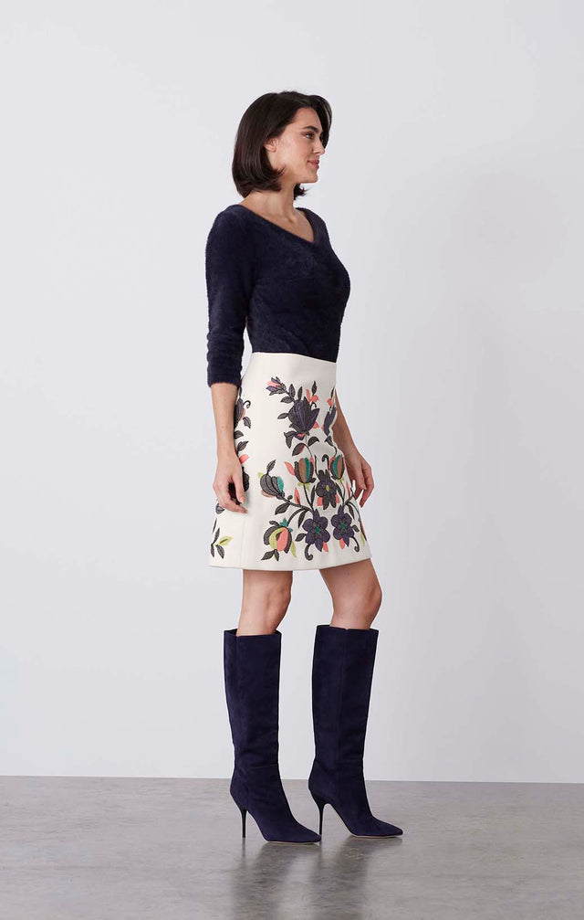 Folkloric - Flower-Embroidered Evening Skirt - On Model