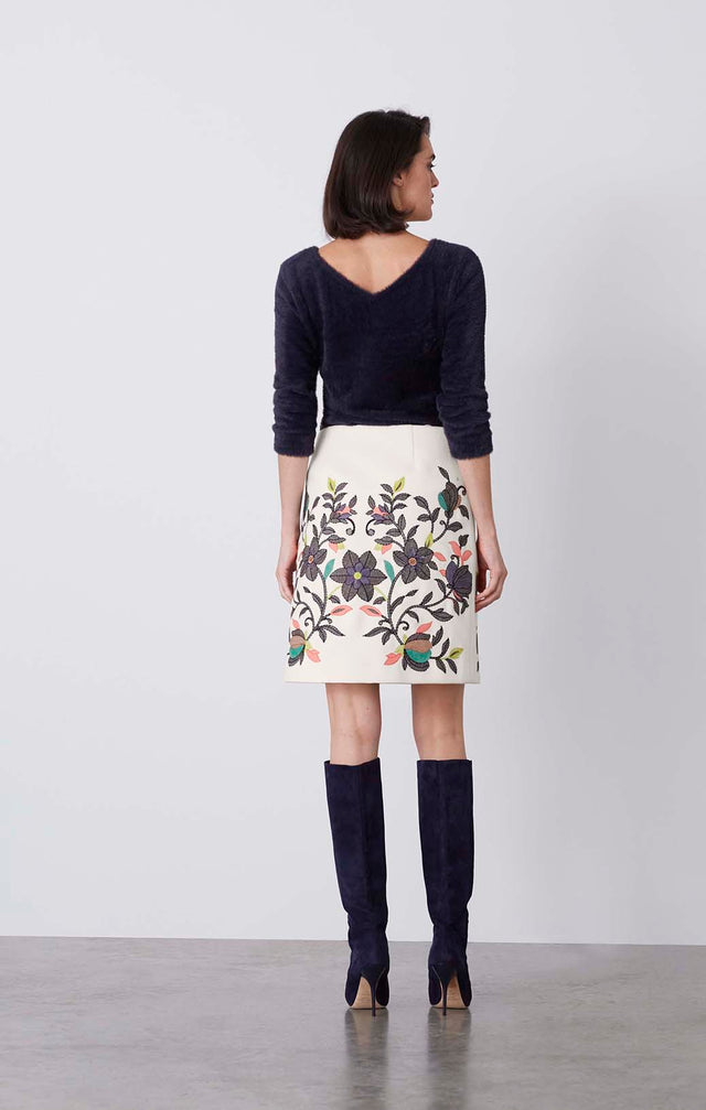 Folkloric - Flower-Embroidered Evening Skirt - On Model