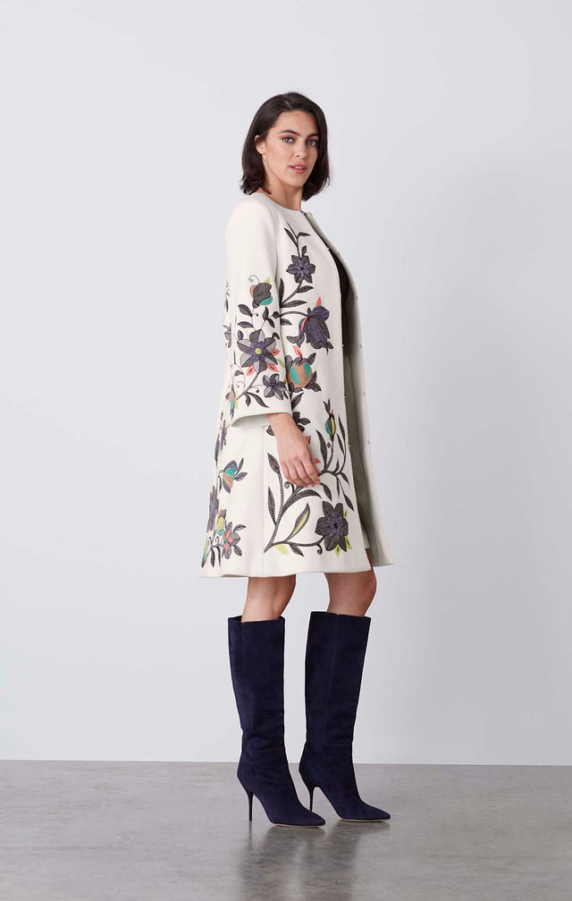 Folkloric - Flower-Embroidered Evening Coat - On Model