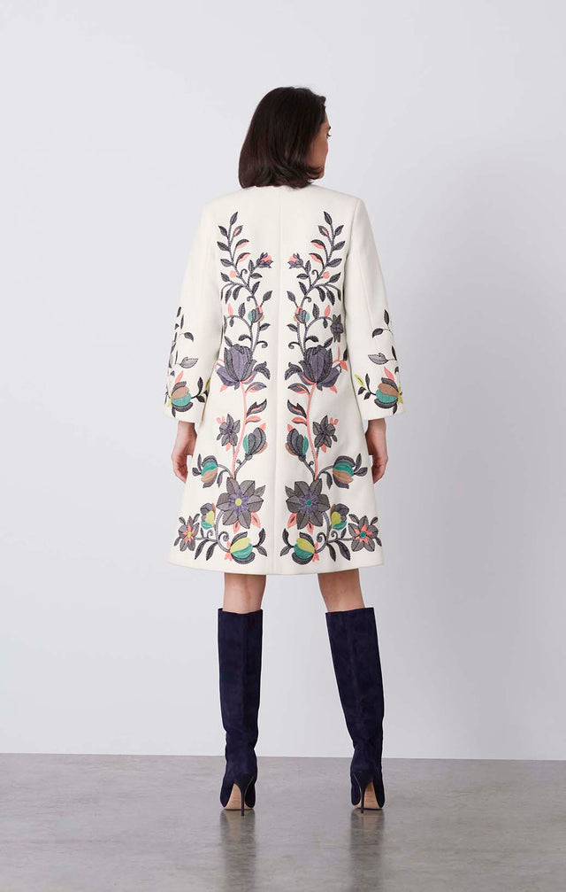 Folkloric - Flower-Embroidered Evening Coat - On Model