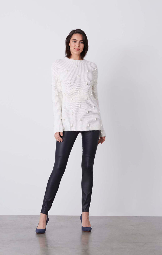 Buttercream - Pearl-Trimmed Mock Turtleneck Sweater - On Model