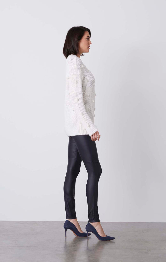 Buttercream - Pearl-Trimmed Mock Turtleneck Sweater - On Model