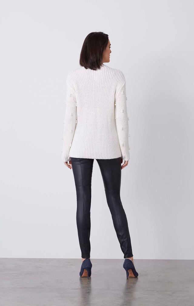 Buttercream - Pearl-Trimmed Mock Turtleneck Sweater - On Model