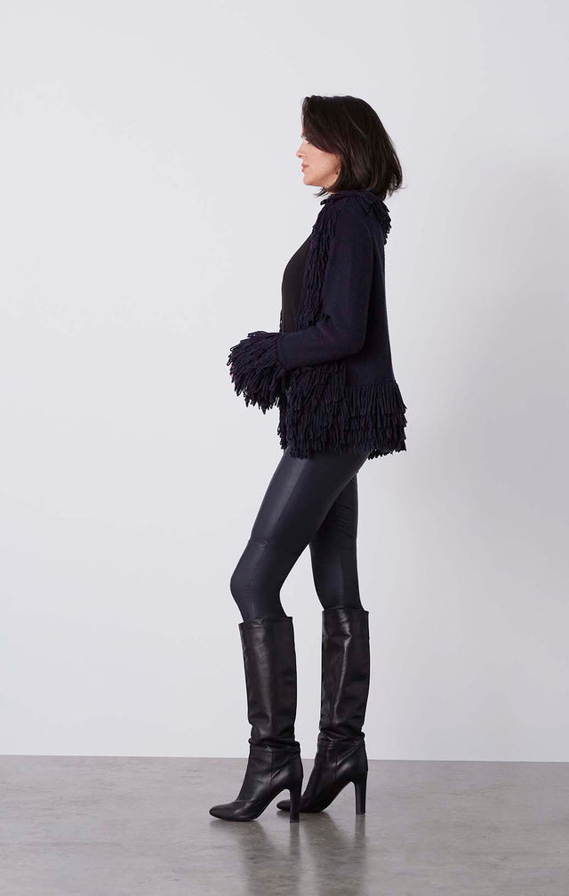 Valkyrie - Fringed Navy Cardigan Sweater - On Model