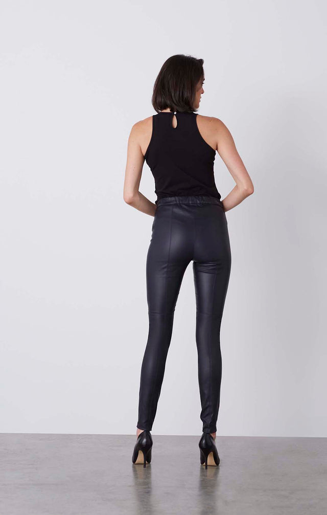 Glam-Nvy - Navy Leather Pull-On Leggings - On Model
