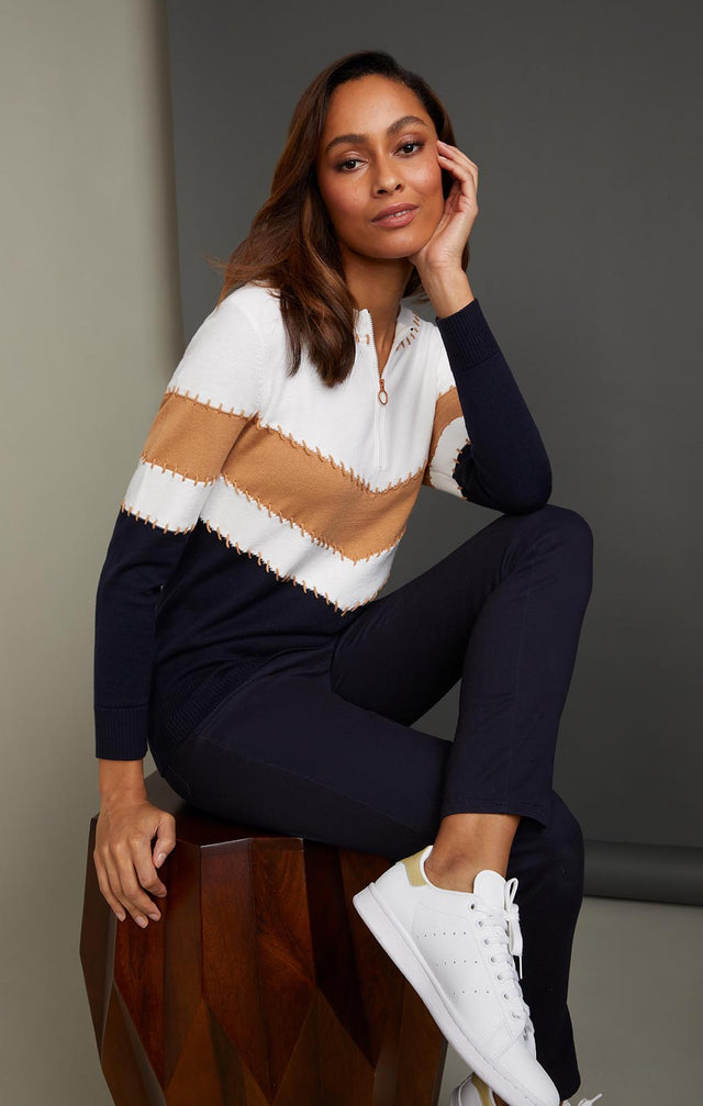 ENDPOINTS-CASHMERE-SOFTENED COLORBLOCK SWEATER-4-kn-2113-ON MODEL