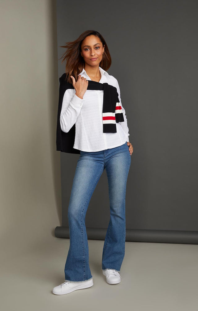 HUGO-WHT-SMOCKED WHITE BLOUSE-2-tp-2166-ON MODEL