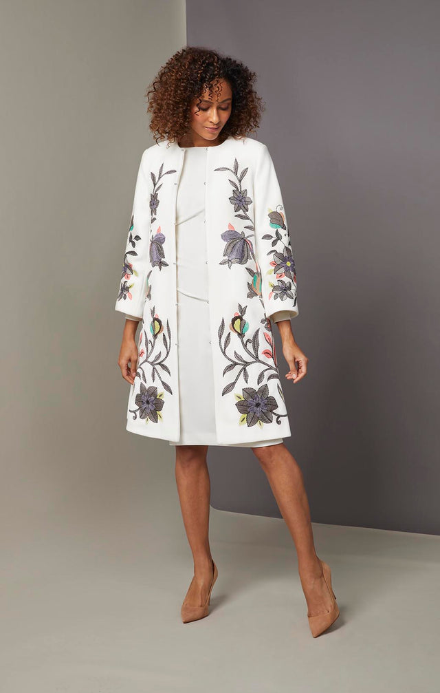 Folkloric - Flower-Embroidered Evening Coat - On Model