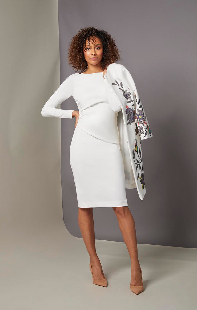 Frosted - Shirred Scuba Crêpe Sheath - On Model