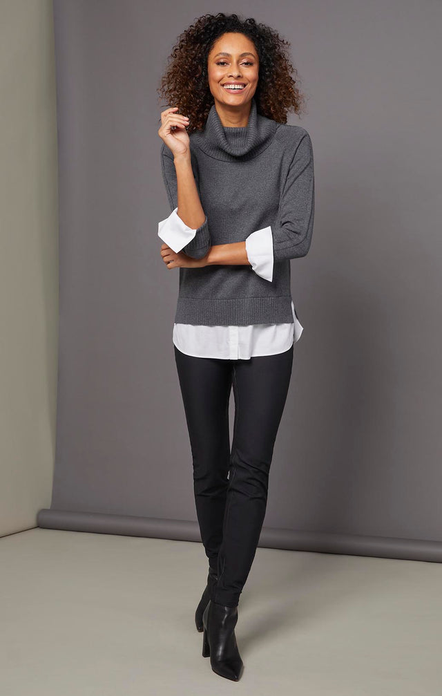 Eclipse - Cashmere-Softened Turtleneck With Shirt Trim - Product Image