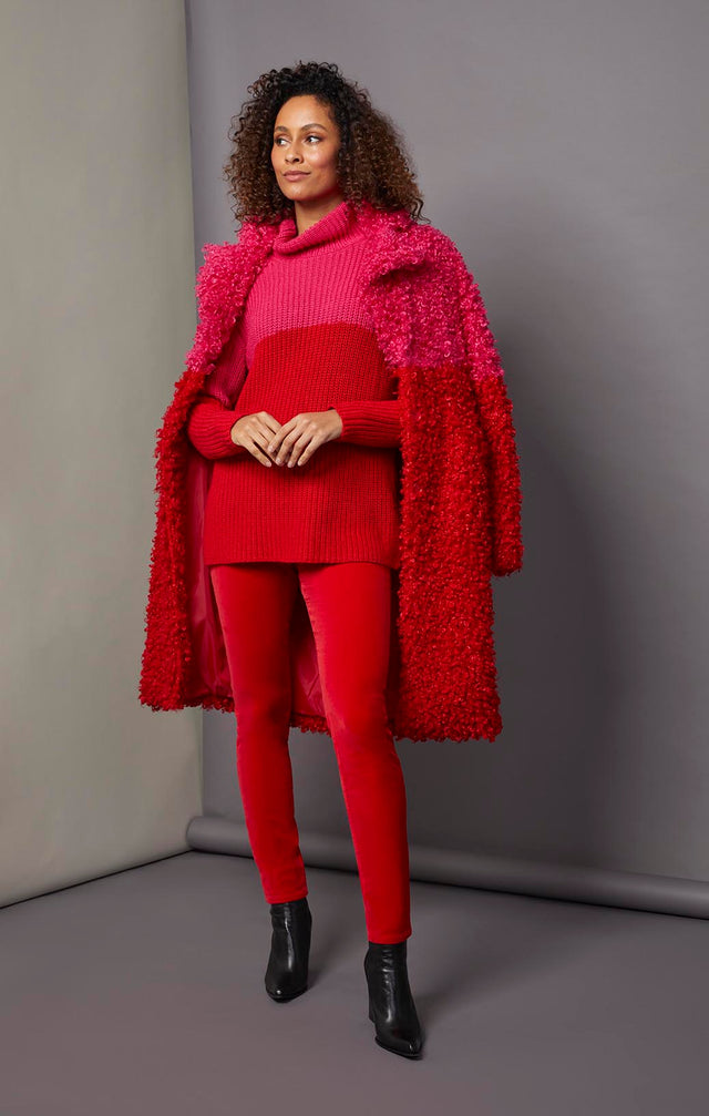 Parfait - Colorblock Faux-Fur Coat - On Model
