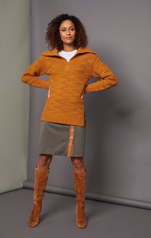 Lattice - Faux-Leather Trimmed Ponte Jacquard Skirt - On Model