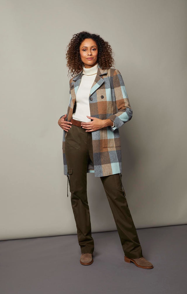 Optics - Belted Plaid Coat - On Model