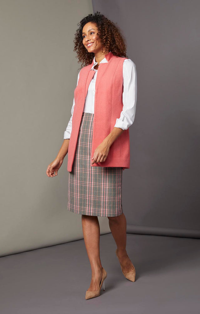 Pink Opal - Long Wool-Blend Vest - On Model
