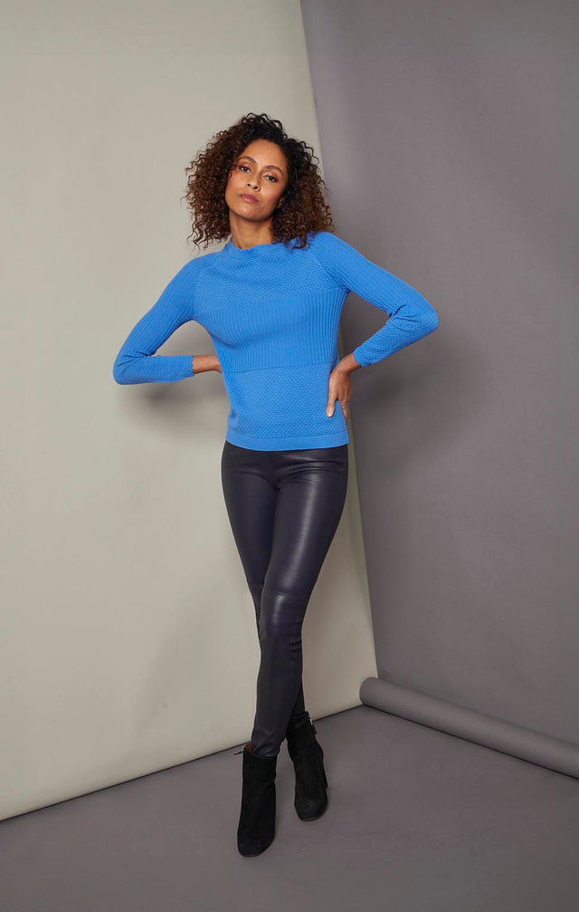 Glam-Nvy - Navy Leather Pull-On Leggings - On Model