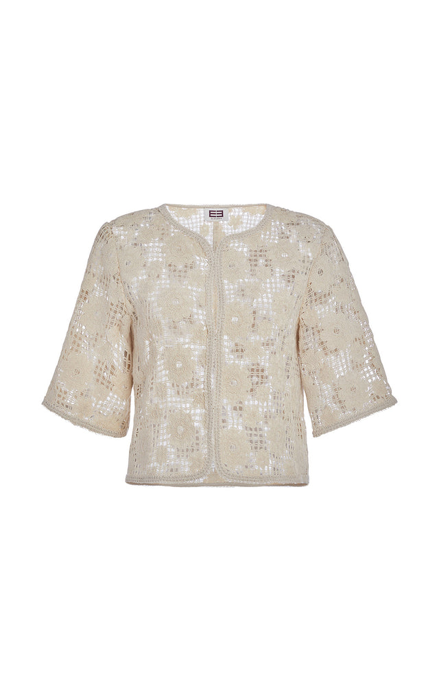 Monaco - Floral-Embroidered Crochet Mesh Jacket - Product Image